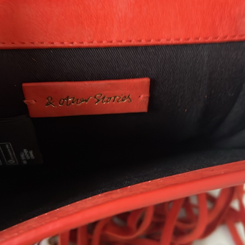 & Other Stories Orange Suede Fringe Crossbody Bag Boho Festival Purse Gold Chain - Picture 6 of 9